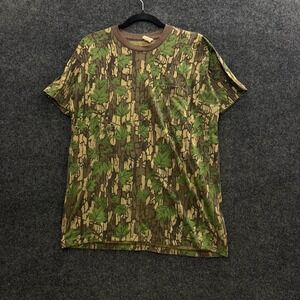 Vintage Duck Bay Trebark Camo Pocket T-Shirt 80s Leaf Camouflage Made in USA L